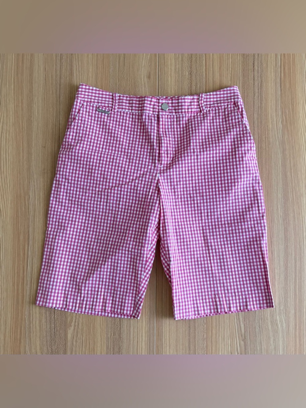 LRL Lauren Active Pink Gingham Bermuda Shorts Womens 8 Preppy Spring Performance